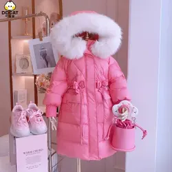 NEW Children's Parkas Winter Hooded Down Jacket For Girls Winter Clothes Kids Warm Thick Velvet Hooded Baby Coats Outerwear