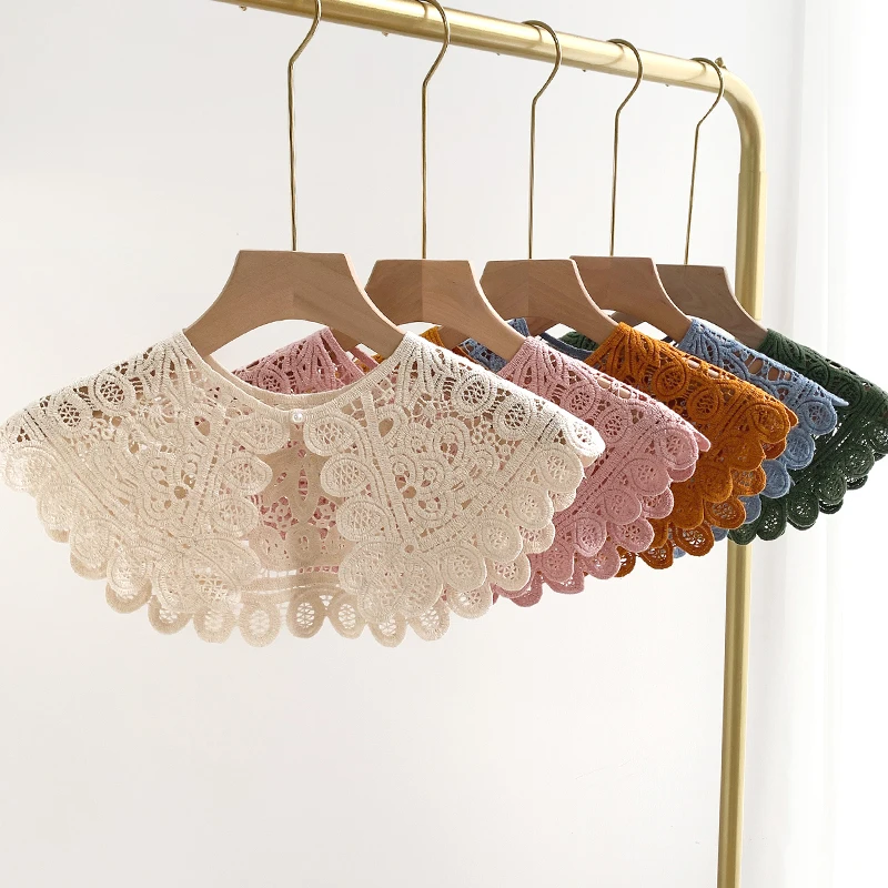 

Korean style Lace Knitted Crochet Hollow Fake Collar Women Small Shawl Decorative Women Clothes Accessories Detachable Collar