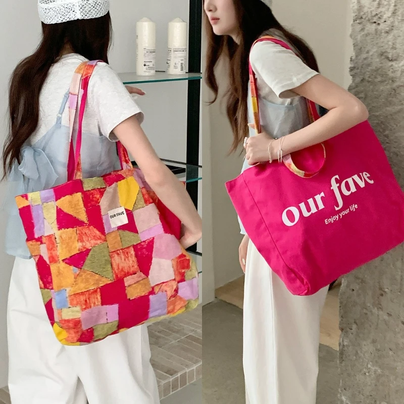 

Retro Floral Double-sided Women's Shoulder Bags Large Capacity Letter Print Female Handbag Summer Travel Girls Tote Shopping Bag