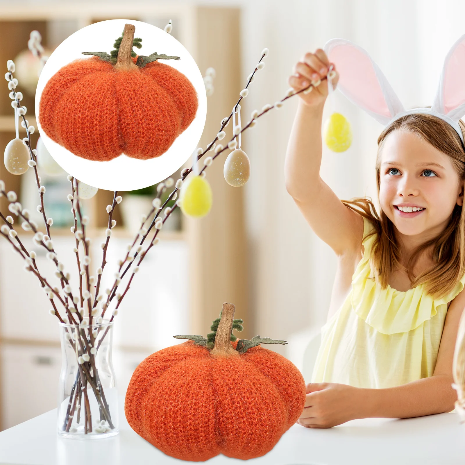 

Knitted Pumpkin Hand-Knitted Simulation Crochet Pumpkin Decoration Fall Table Ornament Thanksgiving Harvest Party Decor