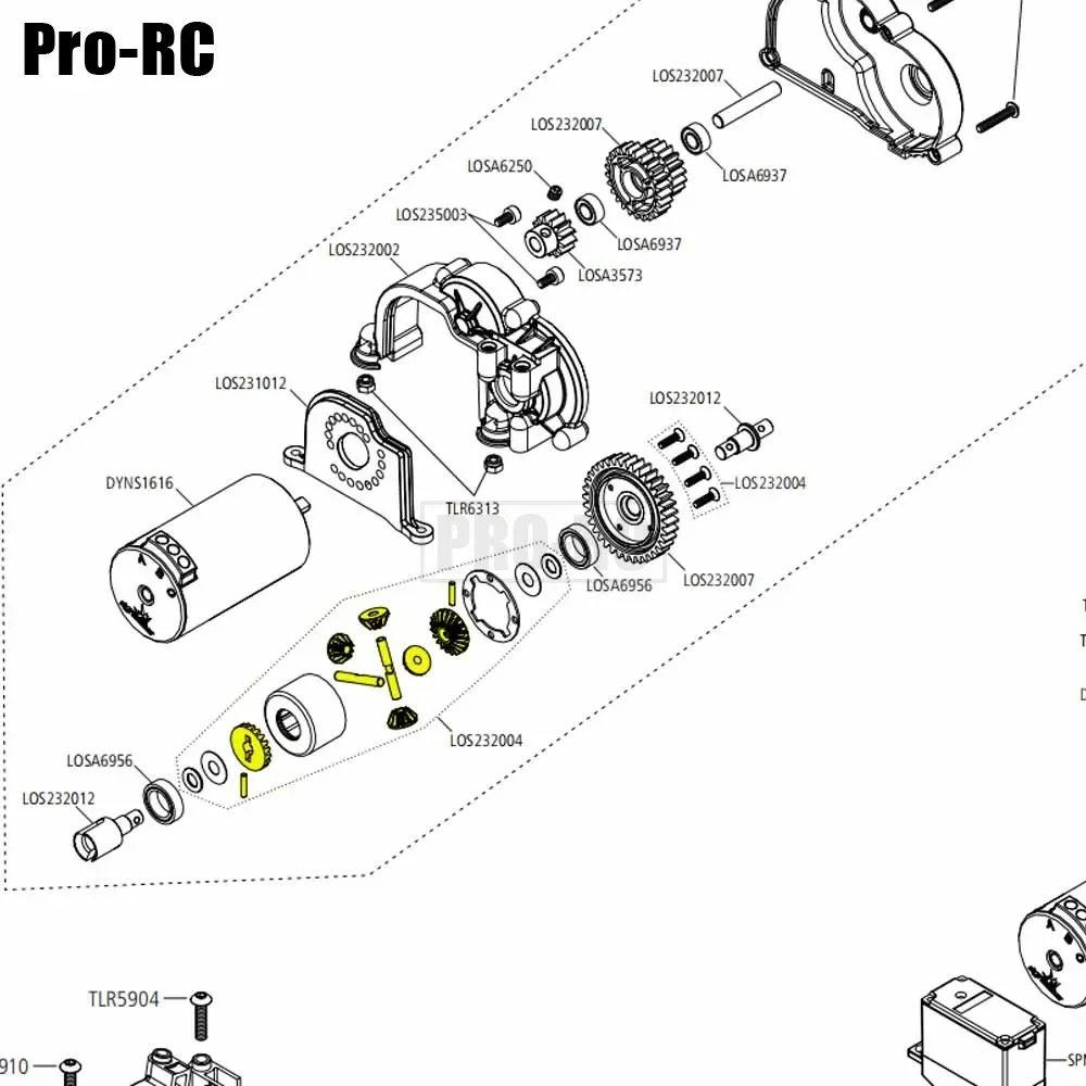 1 set di alloggiamenti per differenziale differenziale in lega di alluminio e ingranaggio conico in acciaio # LOS232004 per Auto RC 1/10 Squadra Losi Baja Rey Rock 4wd RTR
