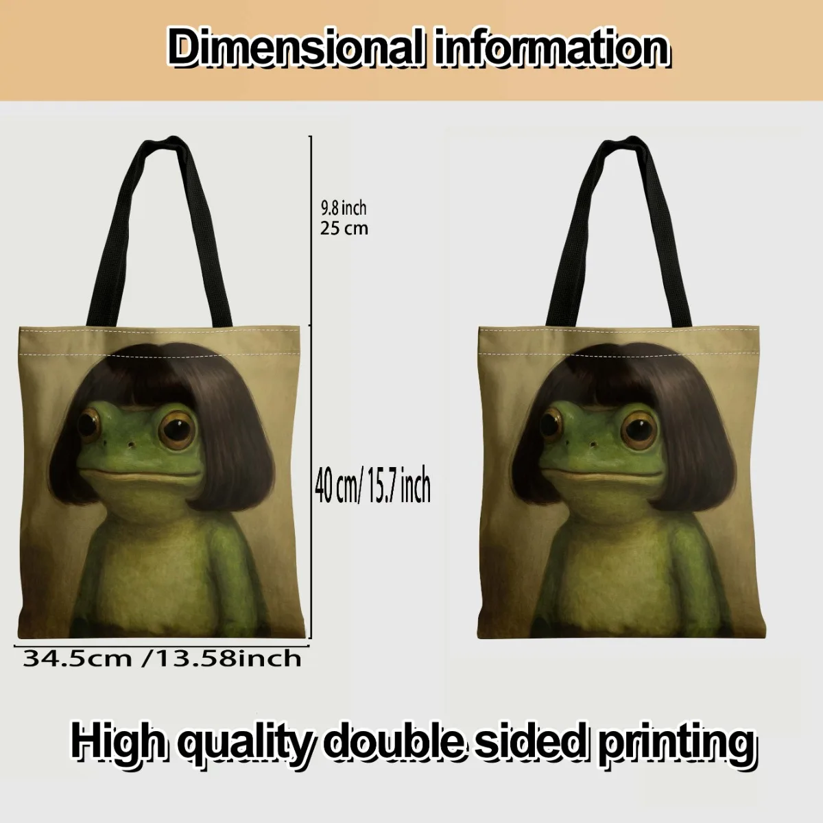Frog Theme Design Tote Bag with Frog Pattern Large Capacity Women Easy to Hand Wash Shoulder Bag Suitable for Picnics
