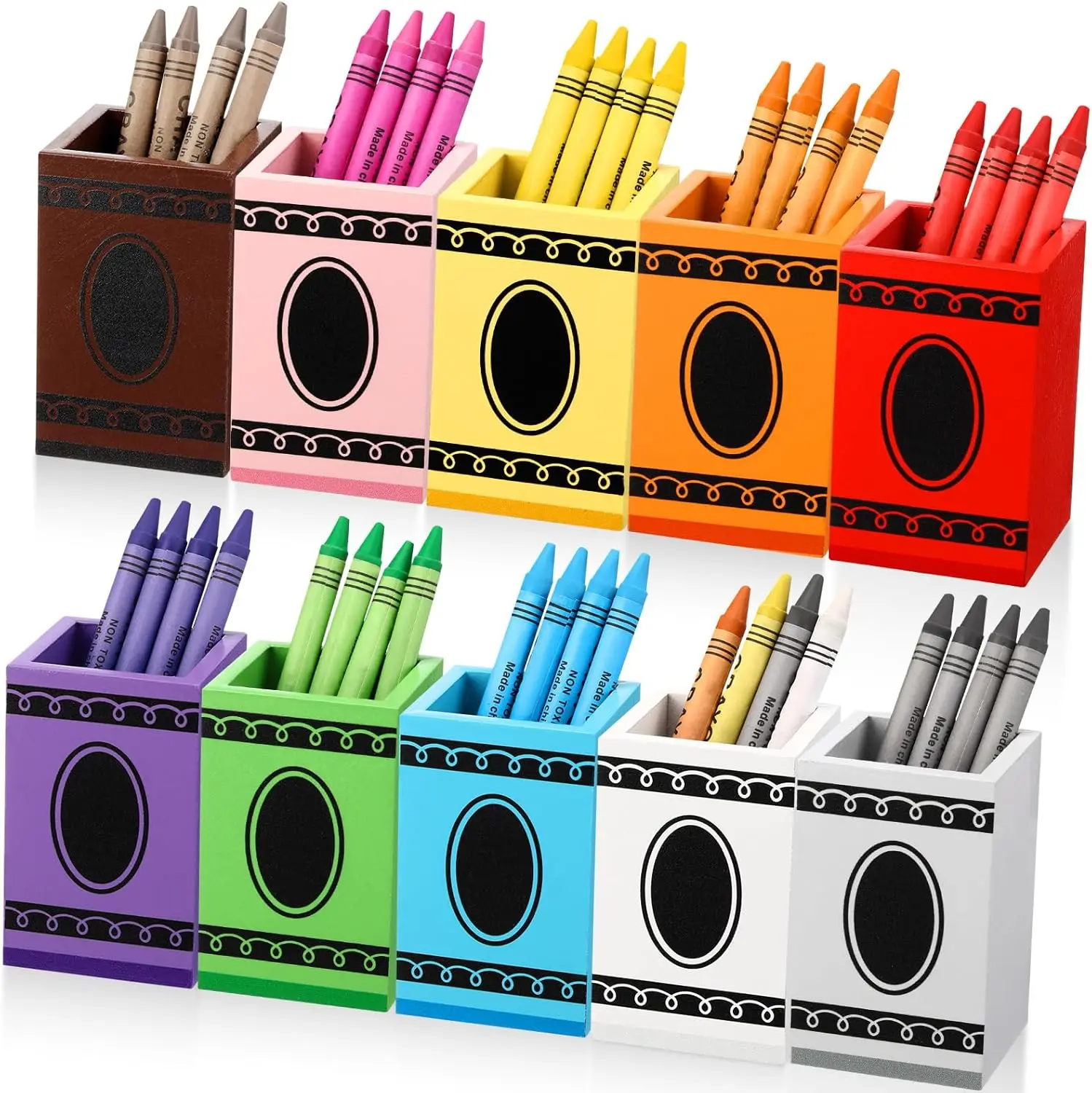 

10 Pcs Wooden Crayon Holder Box Organizer for Classroom Art Supplies Storage