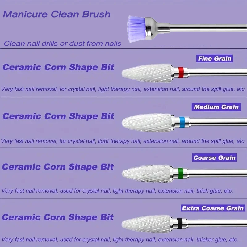 5PCS/LOT Left Hander Ceramic Nail Drill Bits Milling Cutter for Manicure Pedicure Nails Art Tools Electric Equipment Accessories