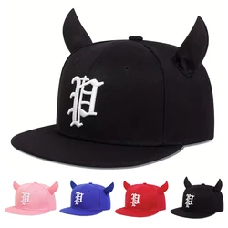 Unisex Personality P Letter Embroidery Ox Horn Hip-hop Hats Outdoor Adjustable Casual Baseball Caps Sunscreen Hat