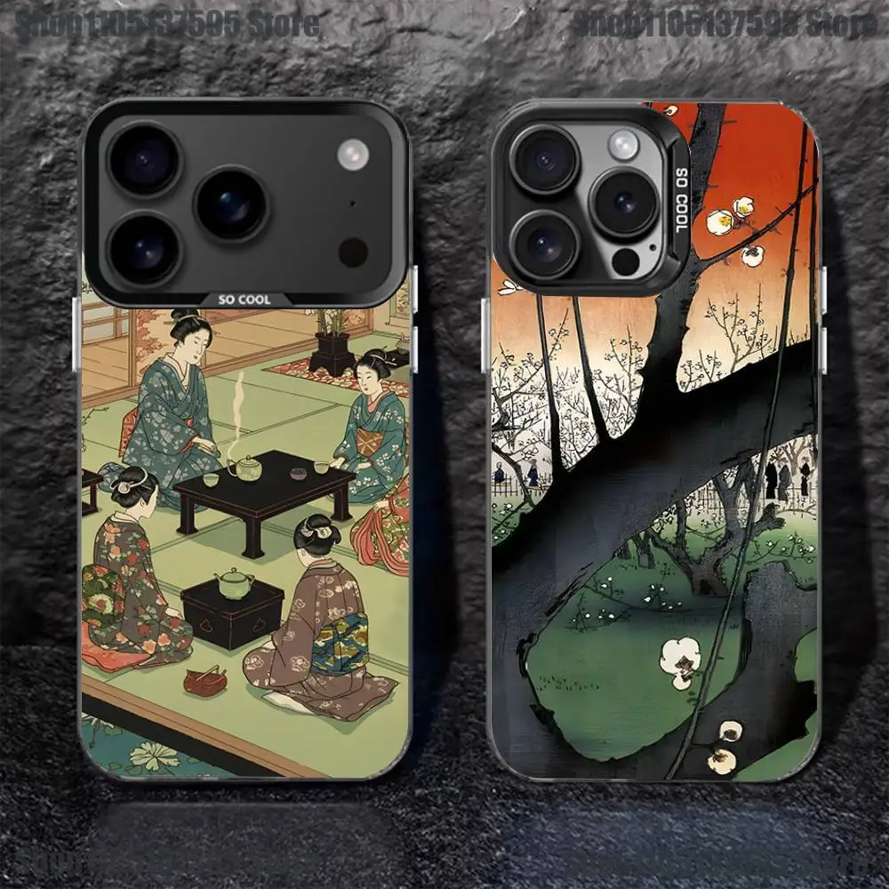

Чехол для телефона Ukiyo-e в японском стиле для iPhone 17,16,15,14,13,12,11,Pro,XS,Max,Plus,Mini,SE4,E, черный матовый противоударный чехол