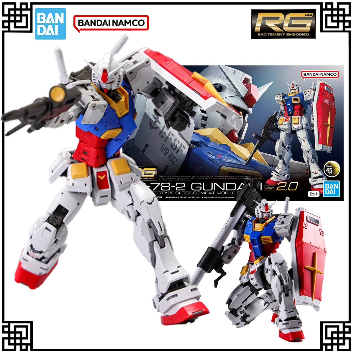 

In Stock Genuine Bandai Original Gundam Model Kit RG 1：144 RX-78-2 Ver.2.0 Action Figures Toys For Children's Christmas Gifts