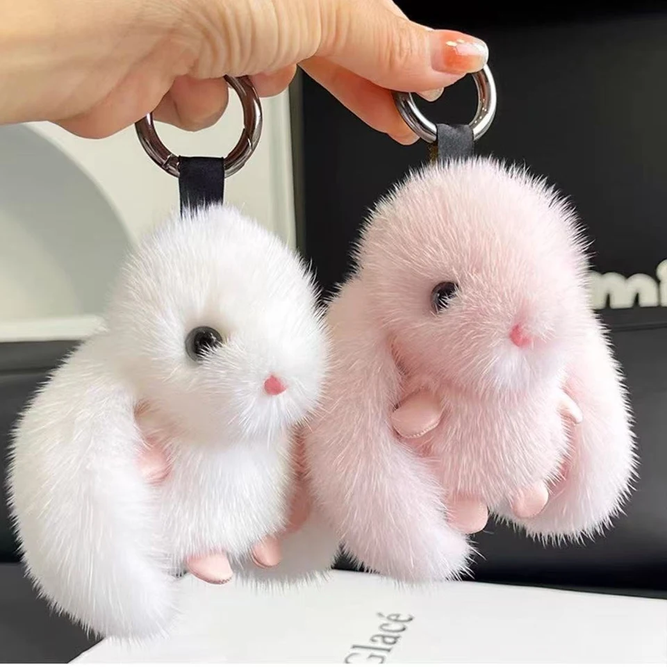 Yupsk Cute Fluffy Rabbit Keychain Ring Plush Pompon Bunny Bag Pendant For Girls Car Key Ring Jewelry Gifts Wholesale