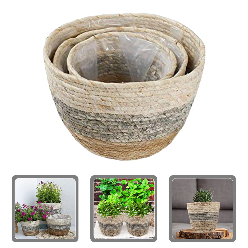 

3Pcs Woven Straw Plant Basket Rustic Handcrafted Flower Pot Indoor Planter Storage and Decoration Basket for Indoor Plants