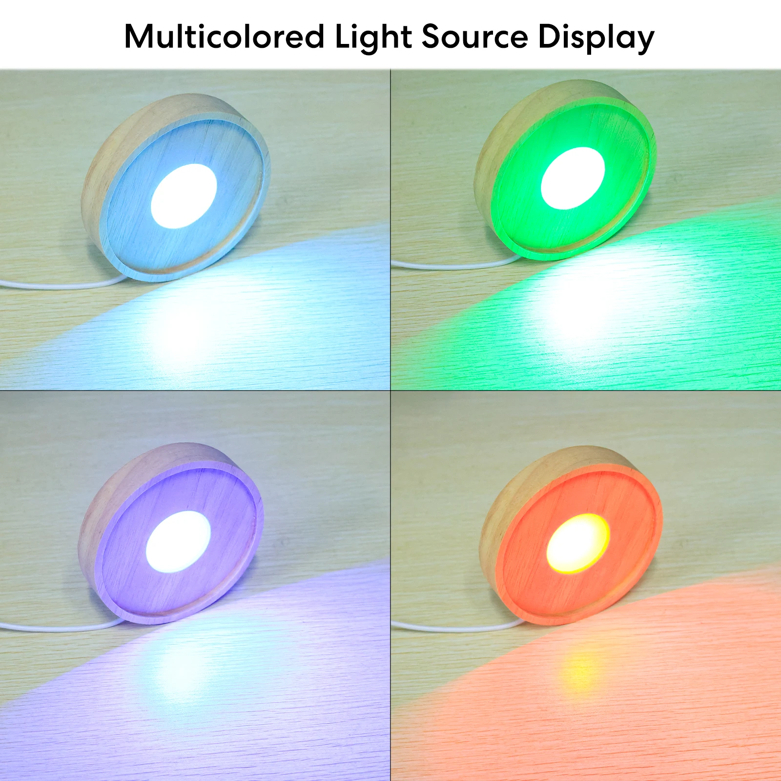 RiooCubee RGB LED Coaster with Wooden Base 8-Color Changing Touch Control Mood Light for Drinks/Decor Unique Gift Idea