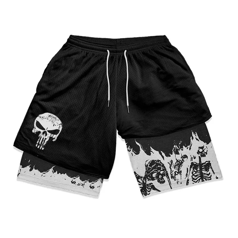 Marvel\'s The Punisher Gym Shorts Men Fitness Y2K Quick Dry 2 in 1 Performance Shorts Summer Athletics Compression Short Pants