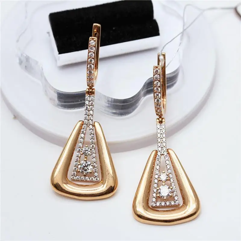 585 Purple Gold Light luxury Inlaid Crystal earrings for women Classic style elegant Plated 14K Rose Gold New in Jewelry