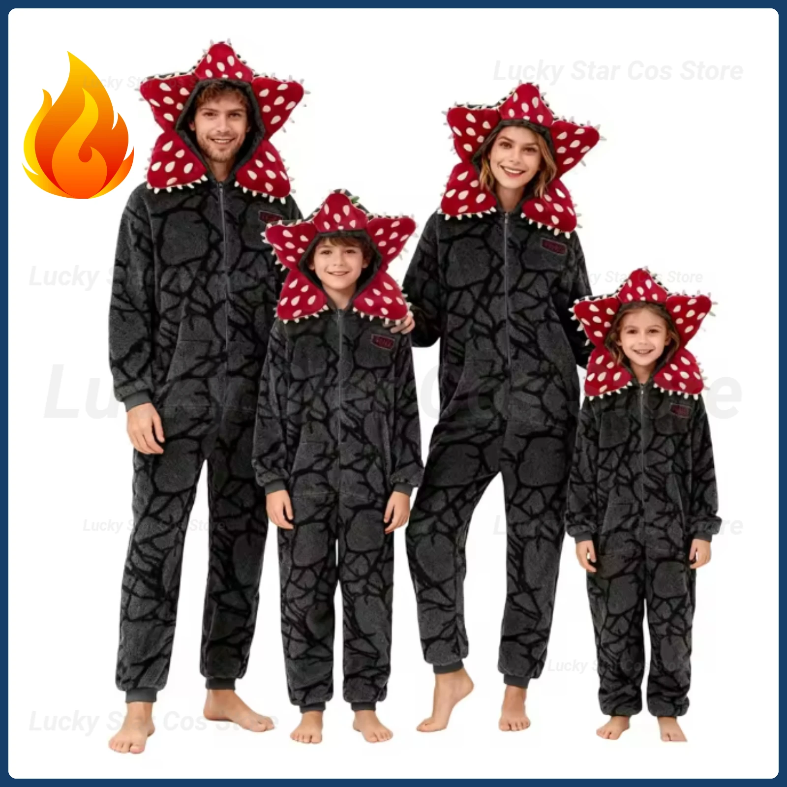 

Pajamas With Plant Design Flannel Fabric Onesie For Boys Girls Soft Stranger Christmas bathrobe Jumpsuit Cosplay Party bathrobe