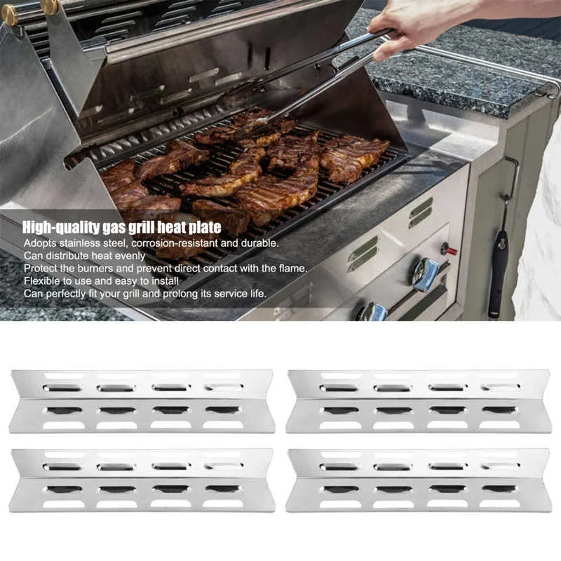 4 Pieces Stainless Steel Heat Diffuser Gas Grill Spare Part for Outback Heat Plate for Kenmore Master Forge Perfect Flame
