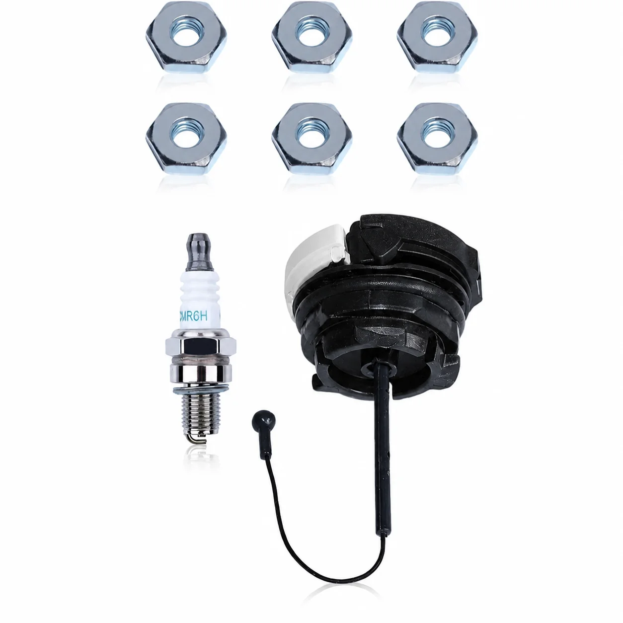2 Gas Fuel Cap + 6 Bar Nut Kit For Stihl 020T 020 029 039 044 046 Chainsaw, Replaces OEM 0000 350 0525 & 0000 955 0804 Set Parts