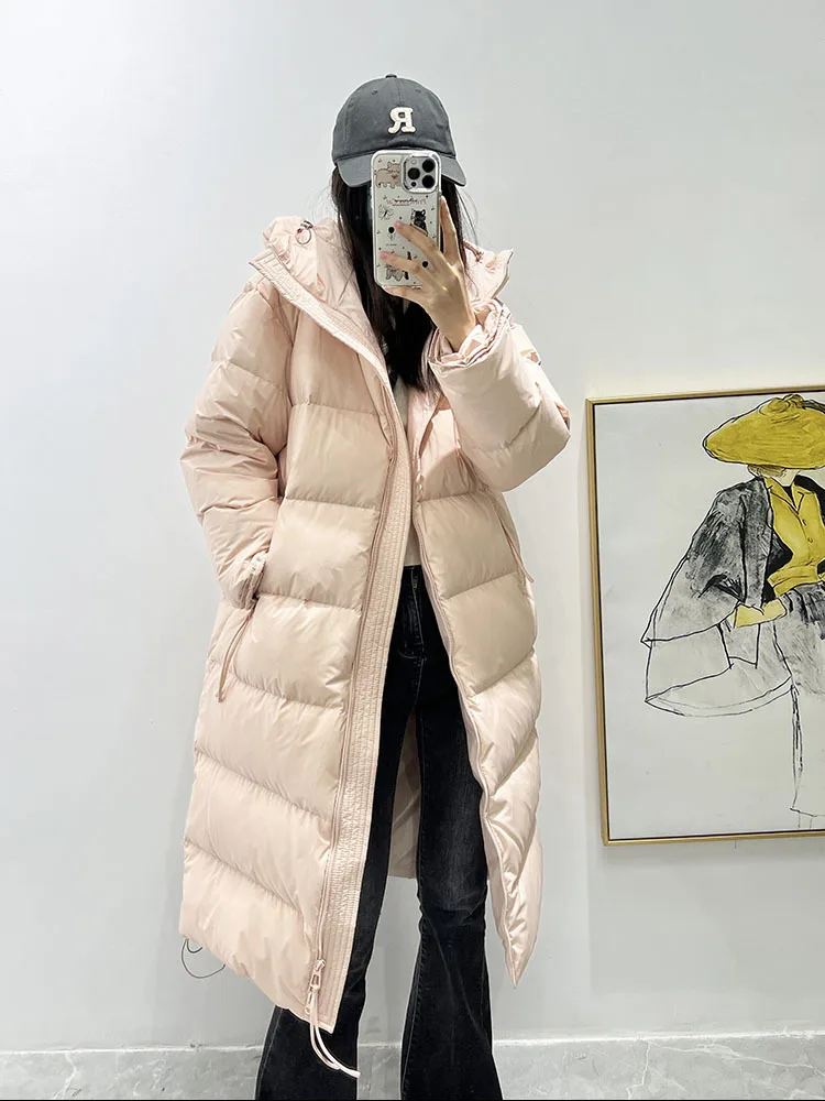 New Down Jacket Stand-up Collar Warm Women's Jacket Thickened Knee-length White Duck Down Winter Women's Coat Casual