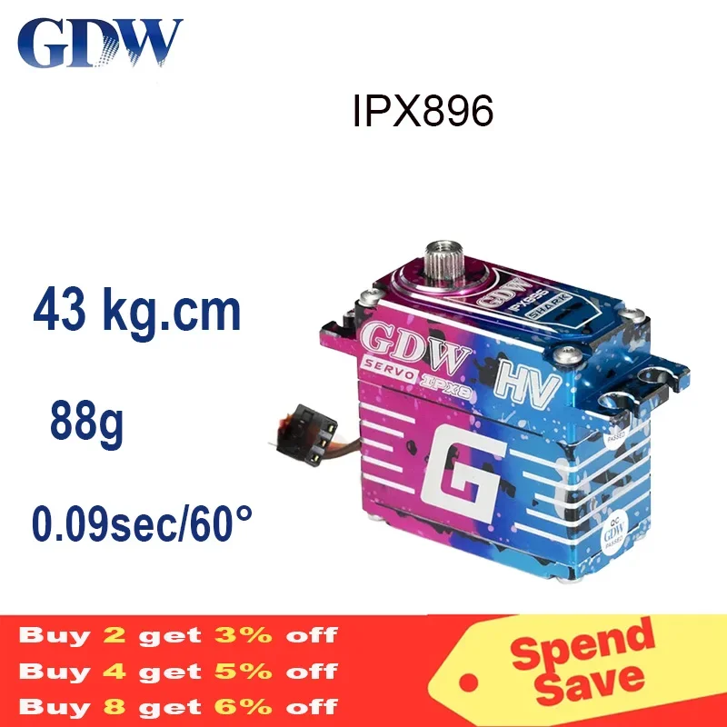 GDW IPX893 IPX896 43KG 0.08S Hi-Torque Steel Gear Brushless Waterproof Servo For 1/8 1/10 RC Car Crawler Off-road TRX4 TRX6