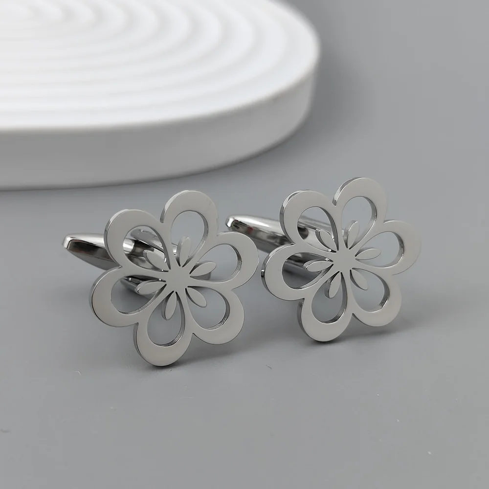 Unique 18K stainless steel gold-plated cufflinks: hollow bud design, fashionable lapel pins, gifts for friends