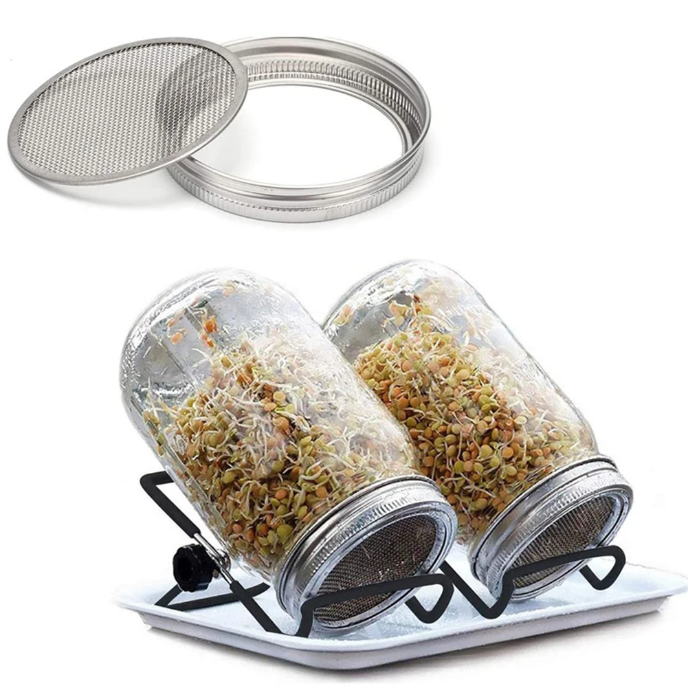 

Stainless Steel Seed Sprouting Lids Wide Mouth Jar Lid Mesh Screen Strainer Filter Seeds Sprouter Germinator Practical Accessory