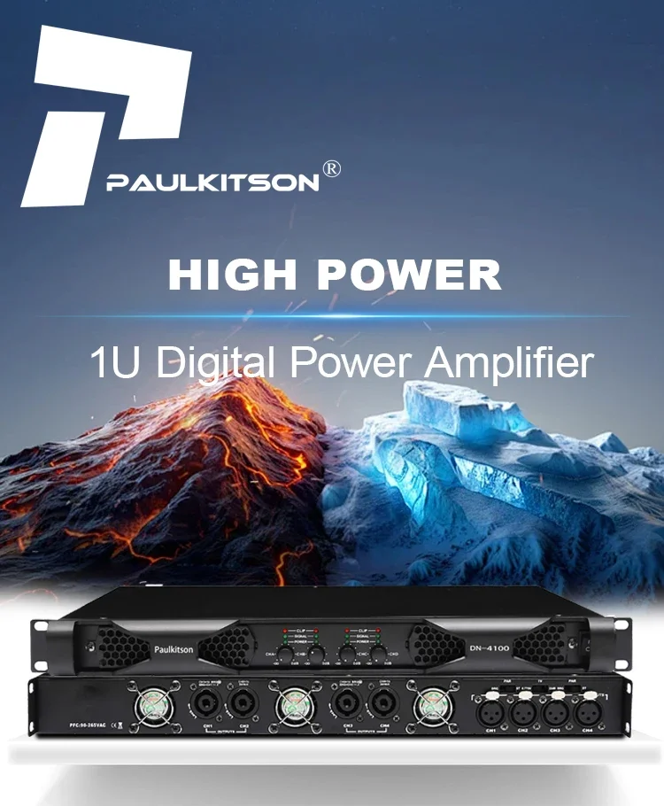 Paulkitson DN4100 4-Kanal Professioneller Digital-Leistungsverstärker Klasse-D 1U Rack-Mount-Verstärker 4Ω 4×2300W für Bühnenkonzerte und Live-Shows – Detail 2