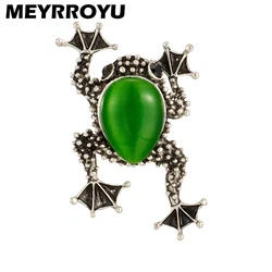 MEYRROYU Cute Frog Shape Brooches for Women Zinc Alloy Big Green Enamel Stone Decoration Woman Pins Brooch New Woman Jewelry