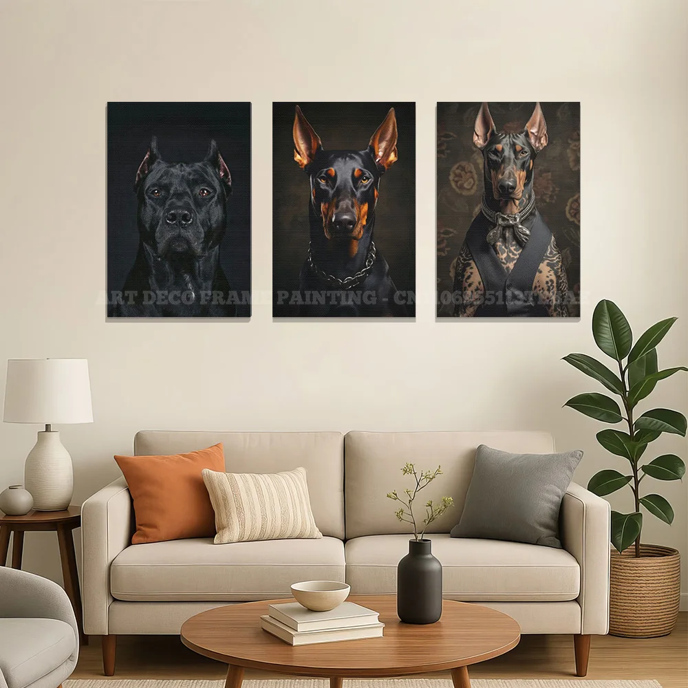 Dark Dog Portrait Canvas Poster Moody Pet Wall Art Doberman Rottweiler Boxer Print Bedroom Living Room Modern Home Decor Gift