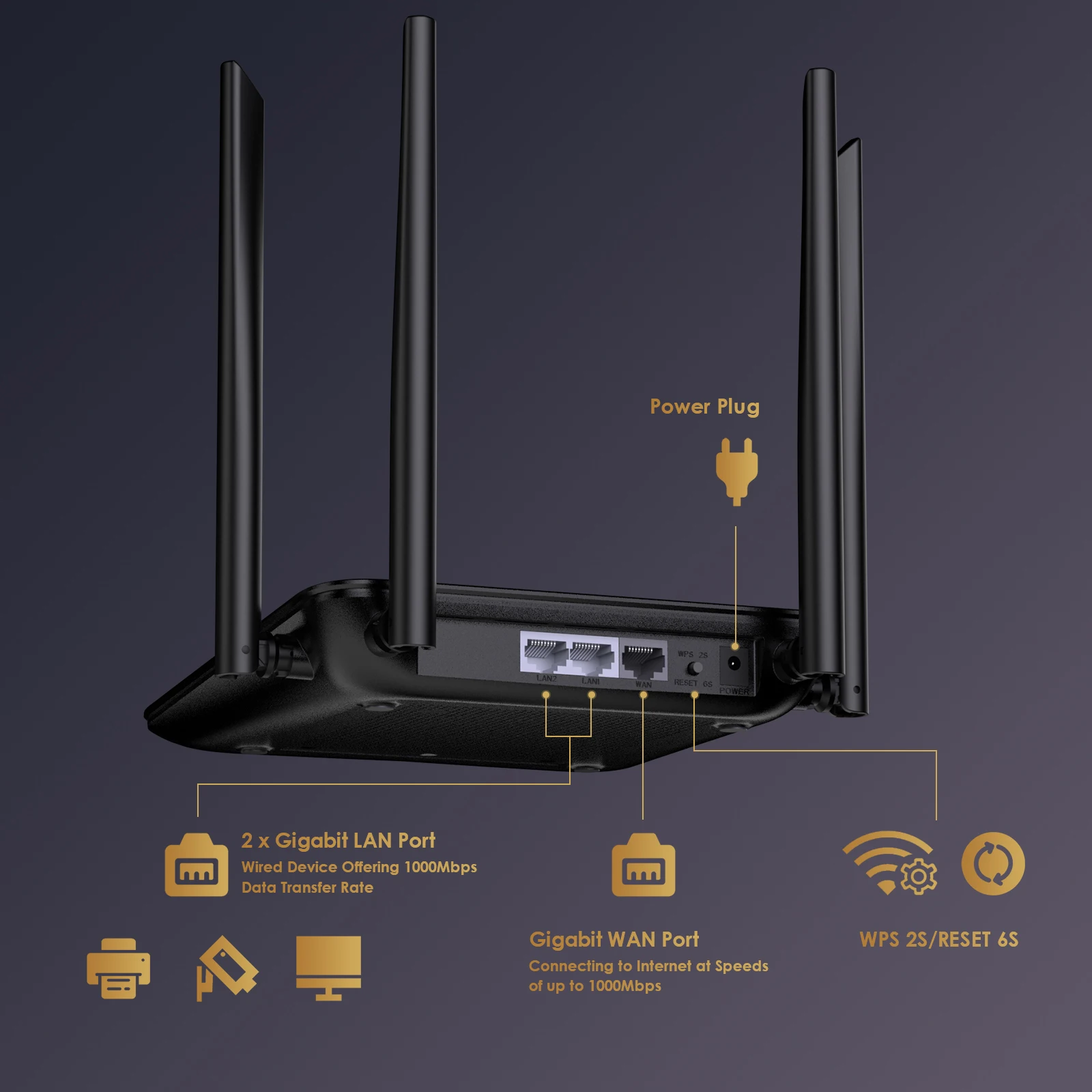 WAVLINK 2.4GHz 5GHz Dual Band AC1200 Wireless WiFi Router Full Gigabit Wi-Fi Router 4x5dBi High-gain Antennas WPS IPV6 Router EU