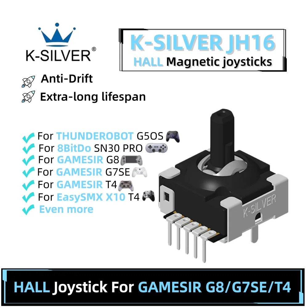 2/10 PEÇAS K-SILVER JH16 Joystick de Efeito Hall para Substituição de Joystick Eletromagnético Hall 3D Analógico Humb Stick para Chicken G8/G7SE/T4