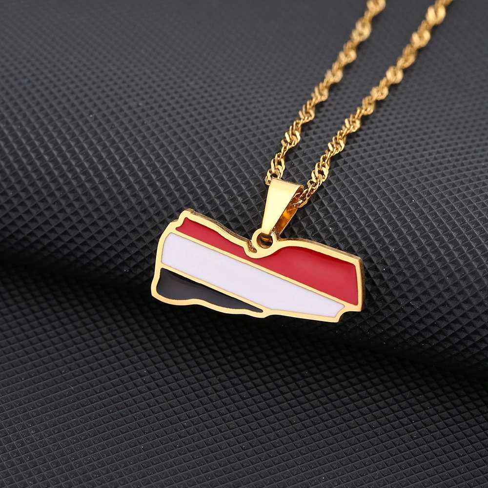 Fashion Republic of Yemen Map Flag Pendant Necklace Stainless Steel Men Women Maps Jewelry Gift