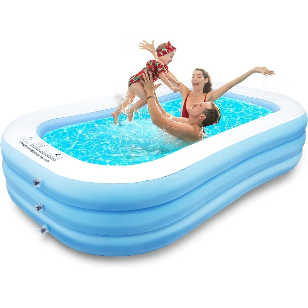 

8ft Inflatable Swimming Pool - 96" x 56" x 22", Rectangular Blow Up Pool for Family Fun, Easy to Inflate and Store