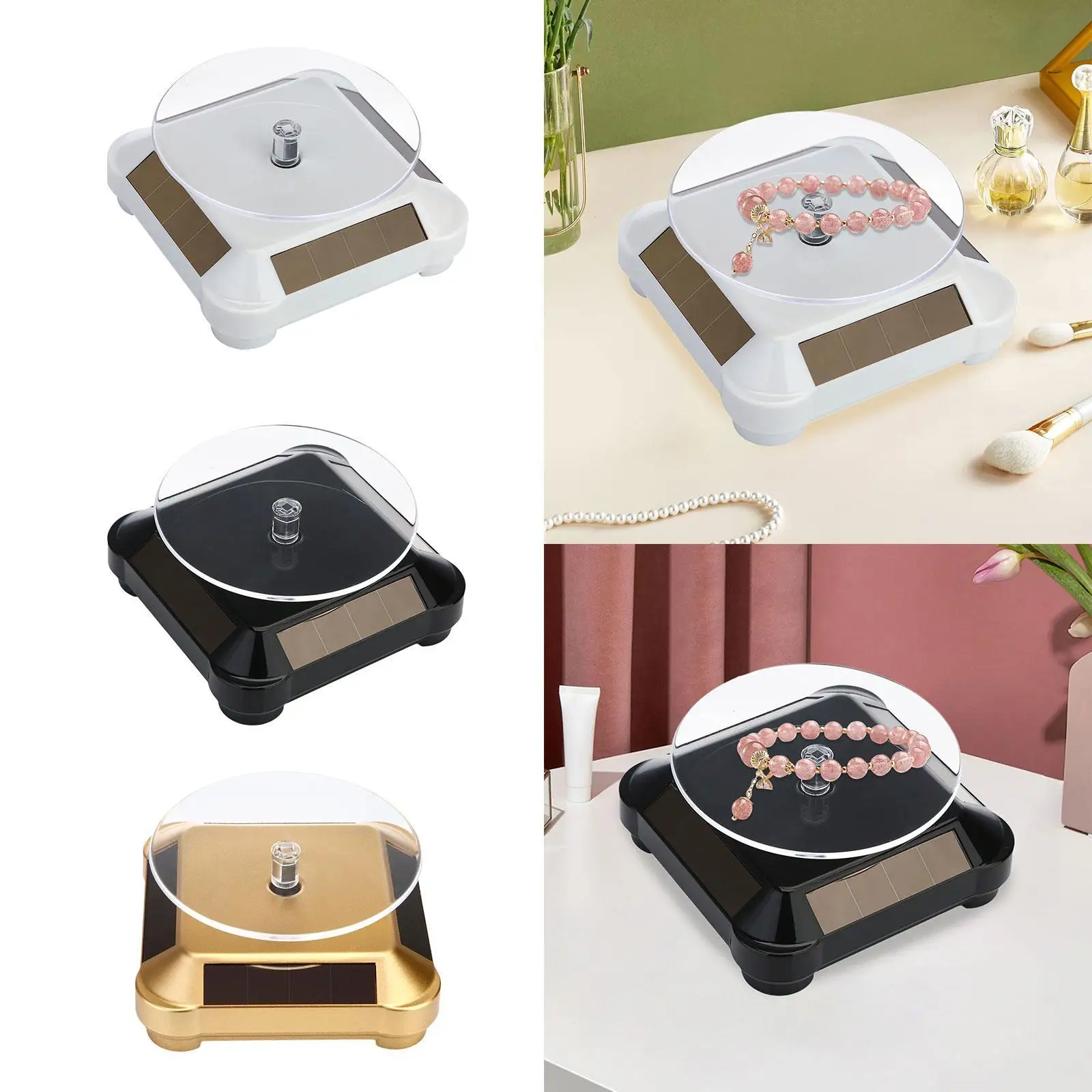 Rotating Turntable Watch Phone Display Holder Multifunction Convenient Use Solar Powered Rotating Stand for Bedroom Showcase