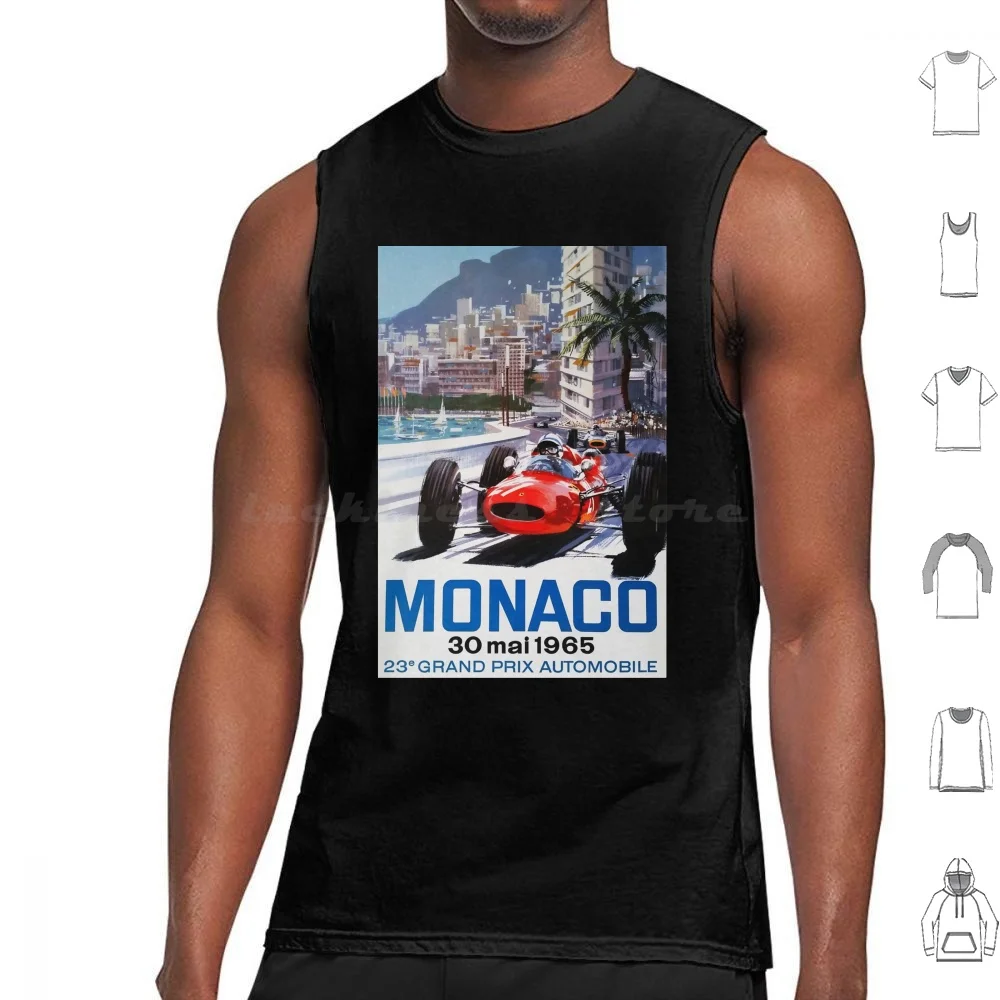 Gran Prix De Monaco 1965 , Vintage Poster , Car Poster , Black Bg Tank Tops Print Cotton Memorabilia Rare Car Cars