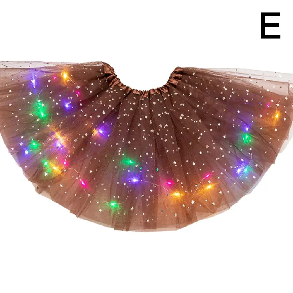 Faldas con luz LED brillante para niños, faldas mullidas de princesa, estrella de medio cuerpo, Cosplay, ropa brillante con brillo Led, falda de disfraz W9X2