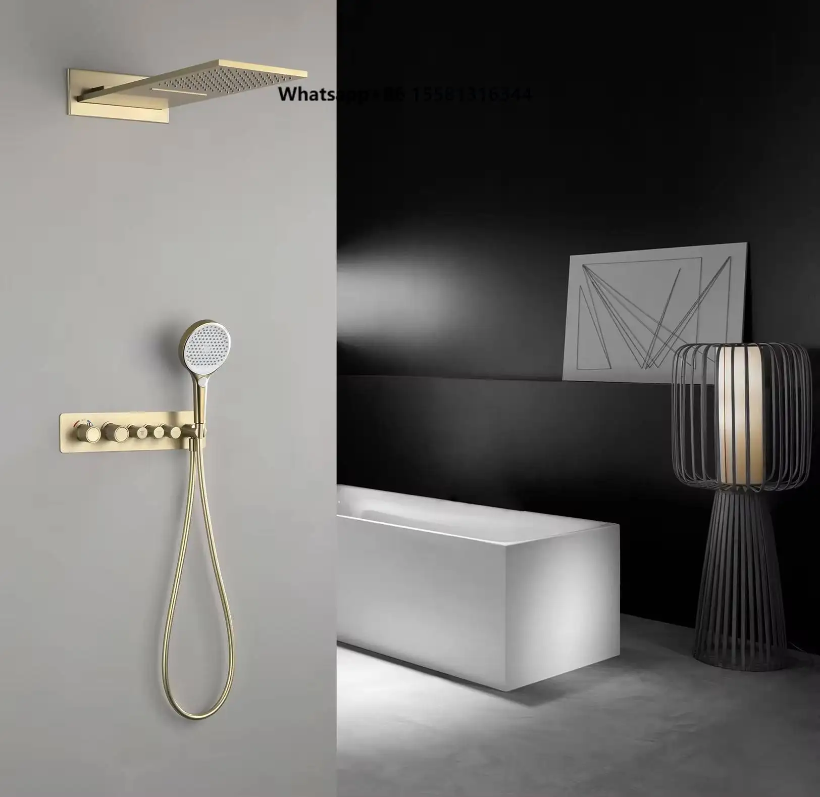 High Quality Concealed Brass Shower Installation Set Brushed Rose Gold Rainfall Waterfall Faucet Bath Shower Faucets
