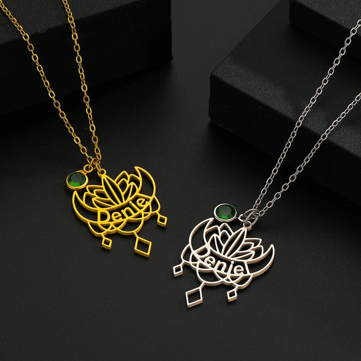 

Todorova Fashion Custom Name Necklace Stainless Steel For Women Men Personalized Name Lotus Crown - shaped Charm Jewelry Gifts