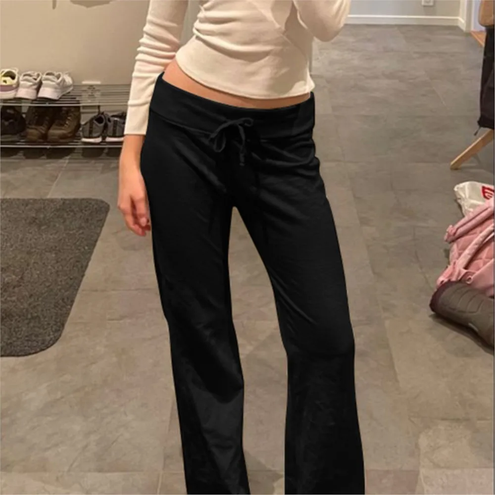 Women's Clothing New Street Casual Pants Straight Trousers Leace-up All-match Simple Style Solid Color Trendy Temperament Loose