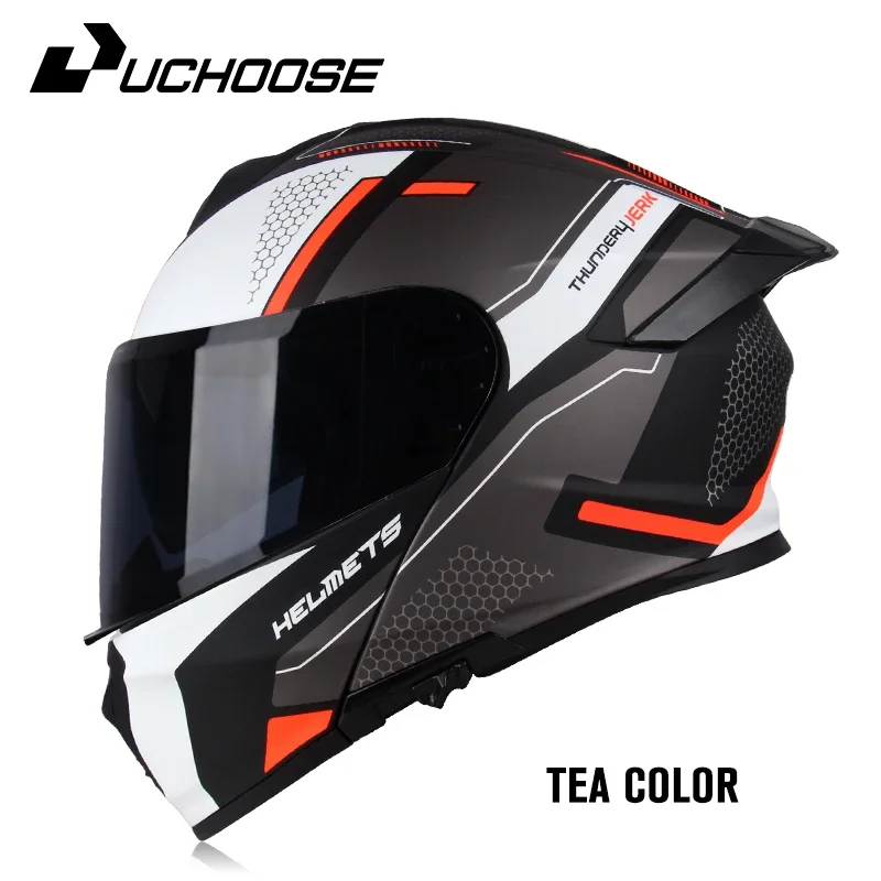 Uchoose DOT Approved Full Face Helmets Crash Motorbike Protective Gear Men Women Flip Up Helmet Motorcycle Double Sun Visor