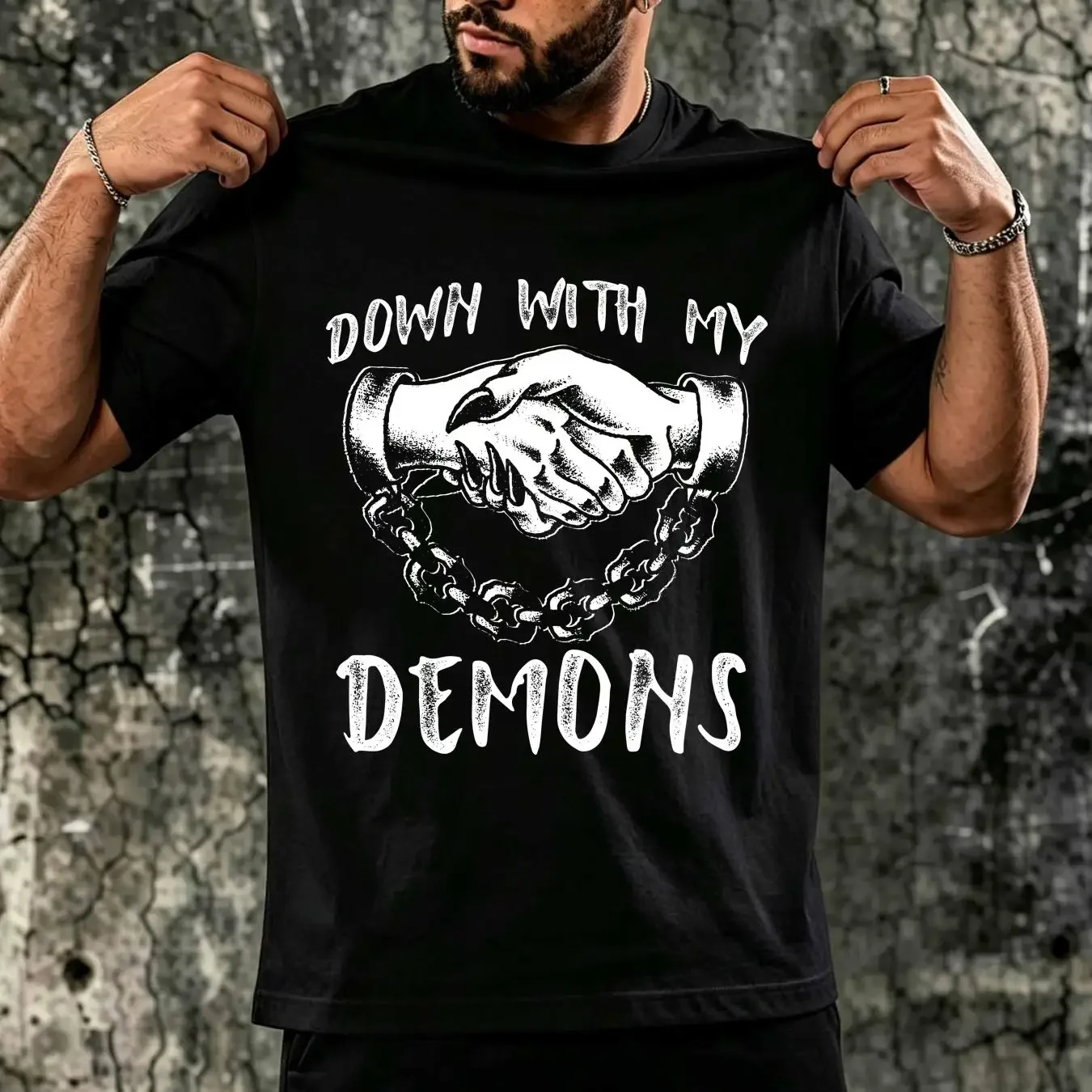 washed T Shirt Down With My Demons Halloween Funny Sarcastic Demon Goth Gothic Satanic Humor long or short sleeves vintage