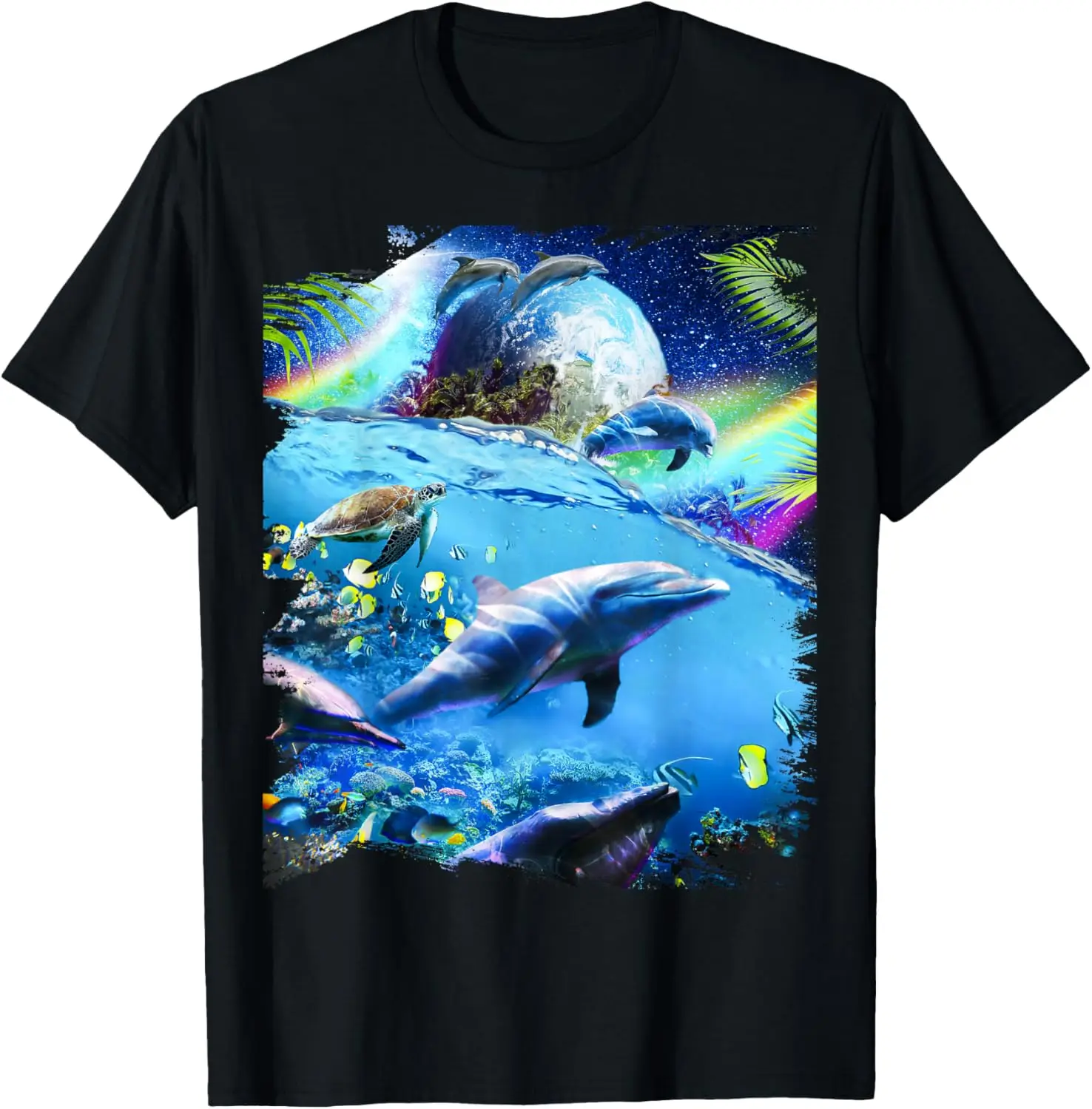 Galaxy Dolphin - Dolphins In Space T-Shirt 100% Cotton Trendy Y2K Short-Sleeve Tee – Soft, Quick-Drying, All Occasion Casual  Suitable For Concert Party Hanging Out Sightseeing Trip