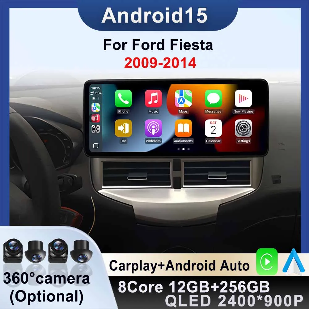 Carplay Android Auto for Ford Fiesta 2009-2014 Android 15 Car Radio Multimedia Video Player Stereo BT GPS Navigation Player WiFi