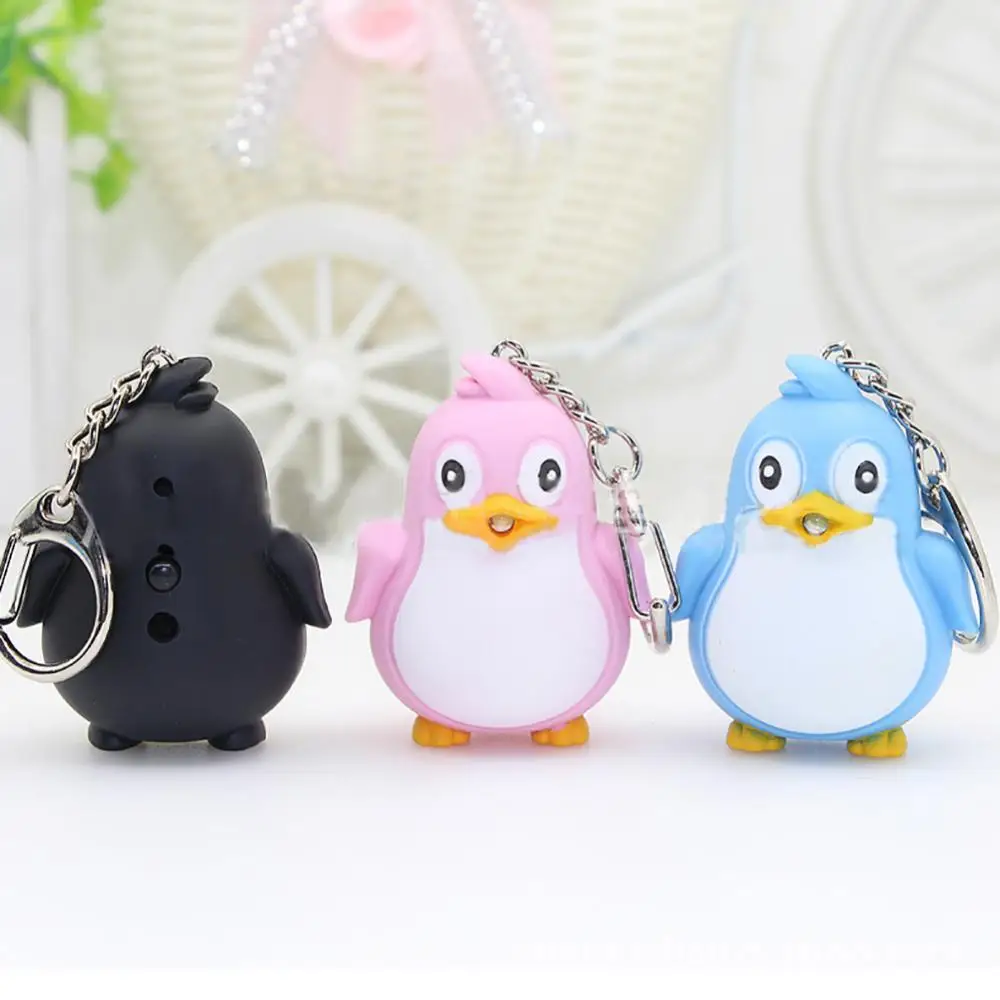 Cute Animal Penguin LED Light with Sound Key Chain Key Ring Torch Xmas Gift