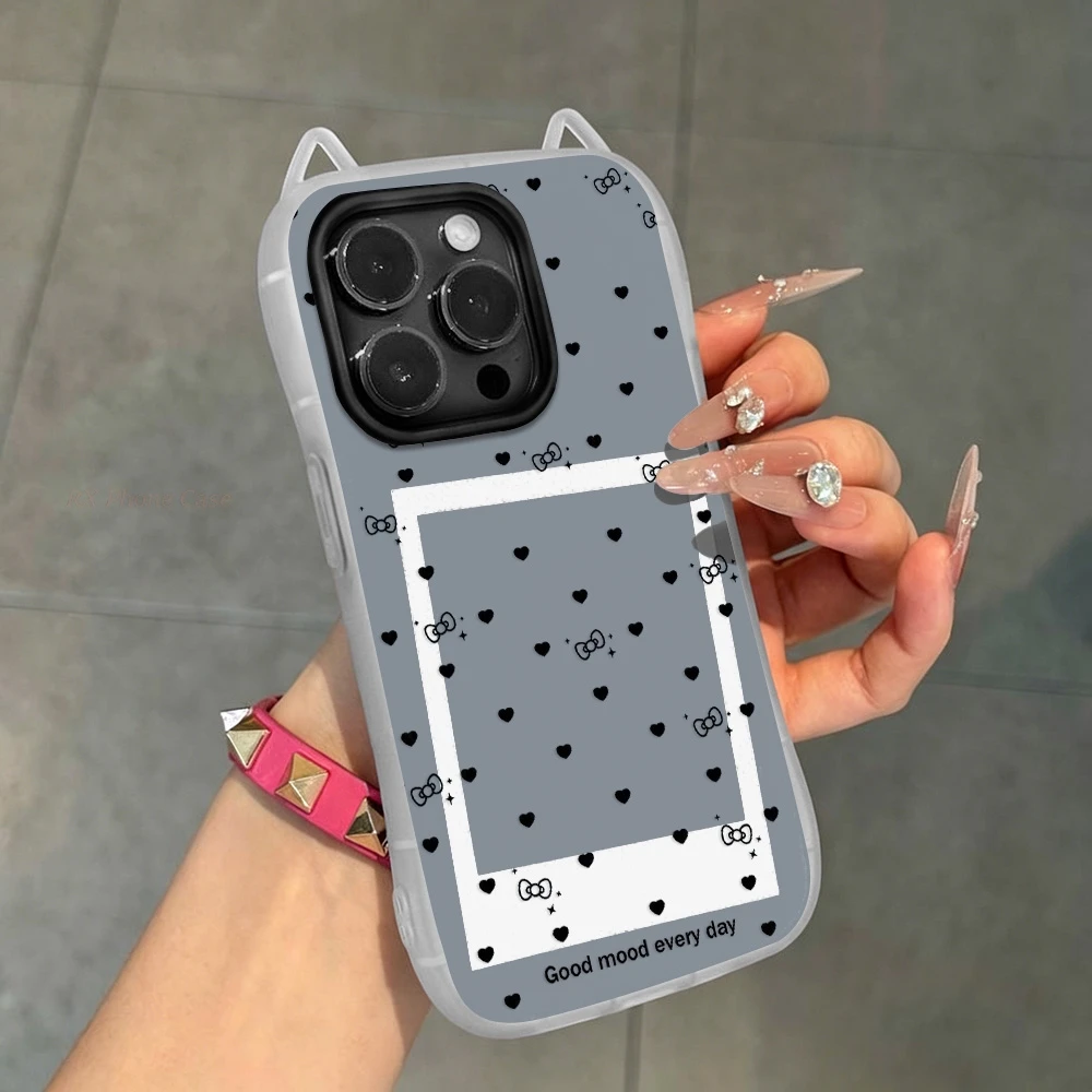 Coque transparente antichoc motif nœuds et cœurs, oreilles de chat mignonnes, couleur gelée pour iPhone 18 Pro Max 11 12 13 14 15 16 17 Pro Max