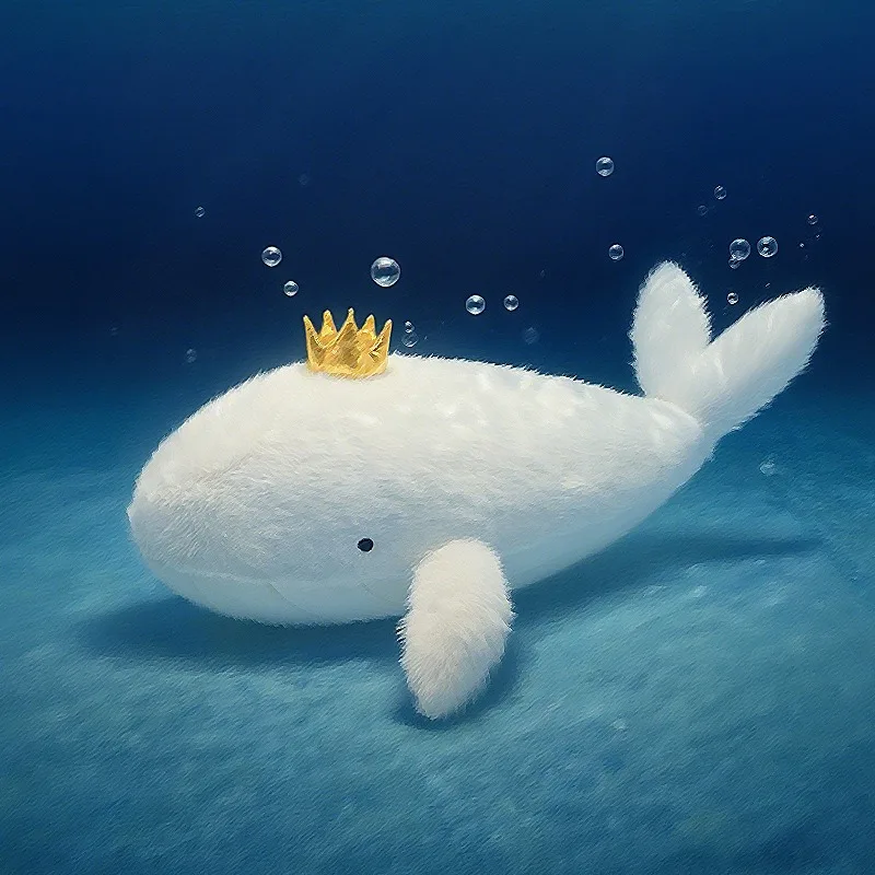 2026年新作-可愛い白い王冠をかぶったクジラのぬいぐるみクッション-子供用快適ぬいぐるみ枕-ホームデコレーション-ソフトで快適な枕クッション
