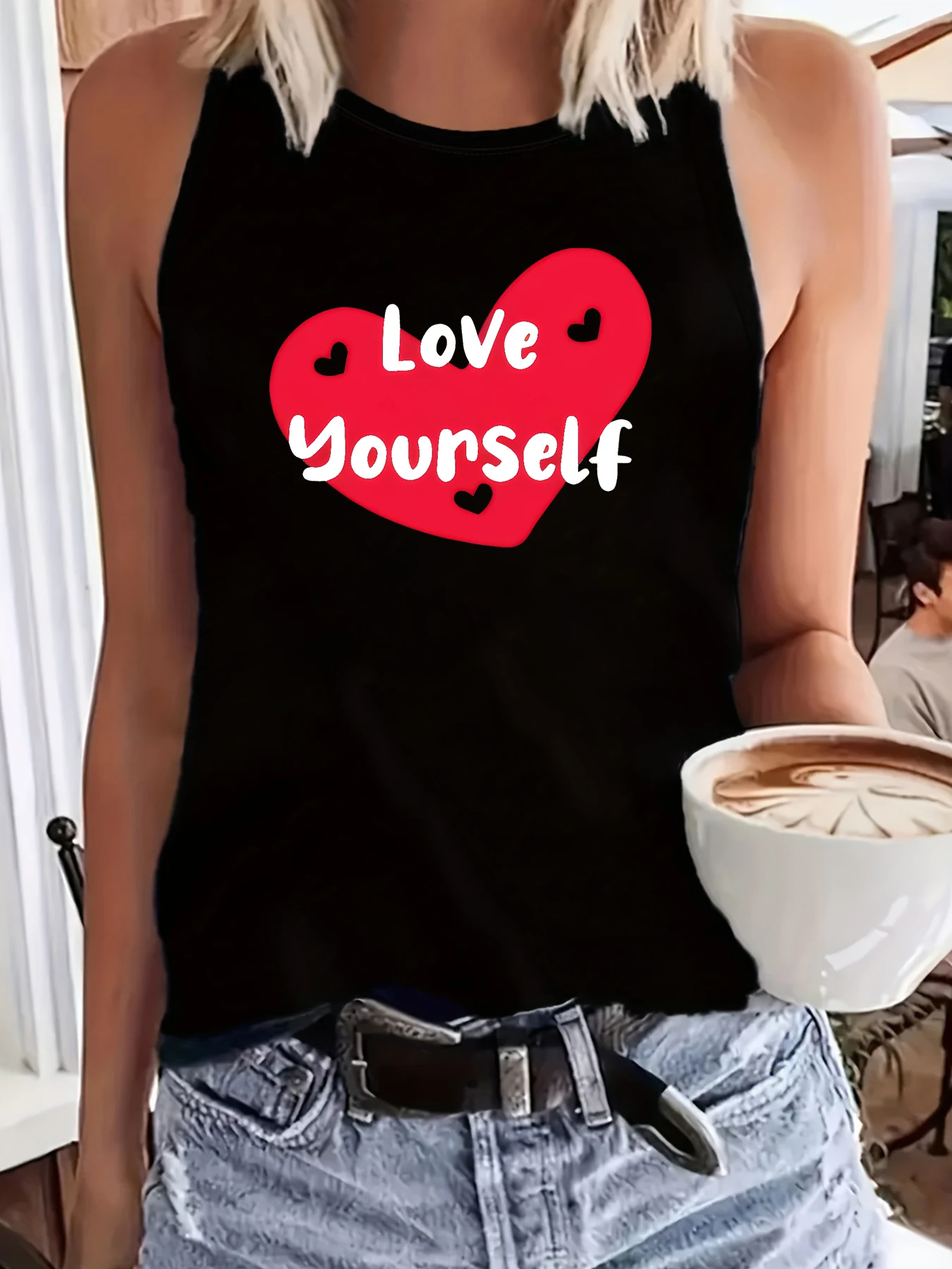 Women Summer Sleeveless Racerback Tank Top, Red Heart 
