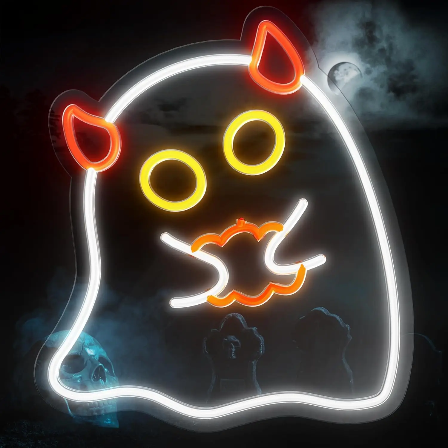 

Ghost Neon Light Sign Dimmable LED Aesthetics Neon Sign For Wall Decor Party Club Wedding Room Decor Halloween Birthday Art Gift