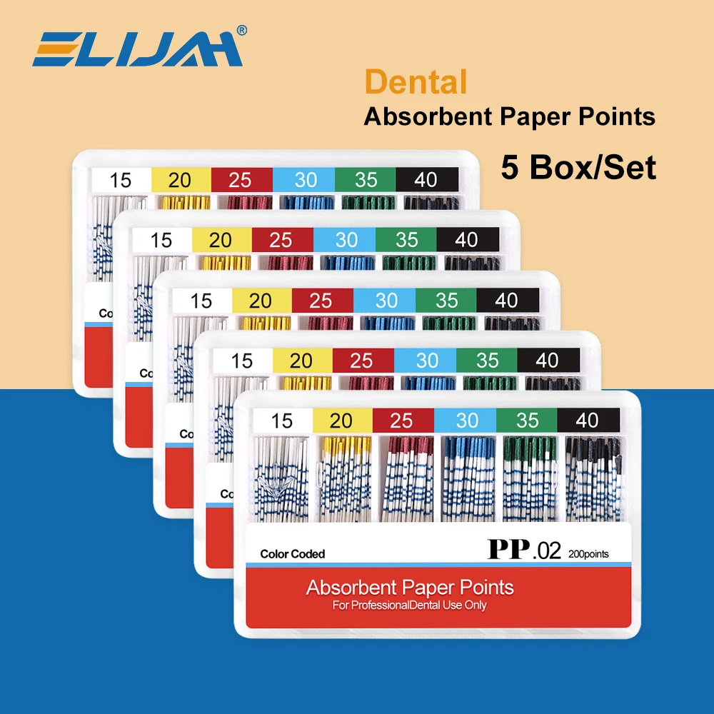 ELIAJH 5Box Dental Absorbent Paper Points Sterile Mixed Size Root Canal Endodontic Paper Tips Dentistry Filling Materials