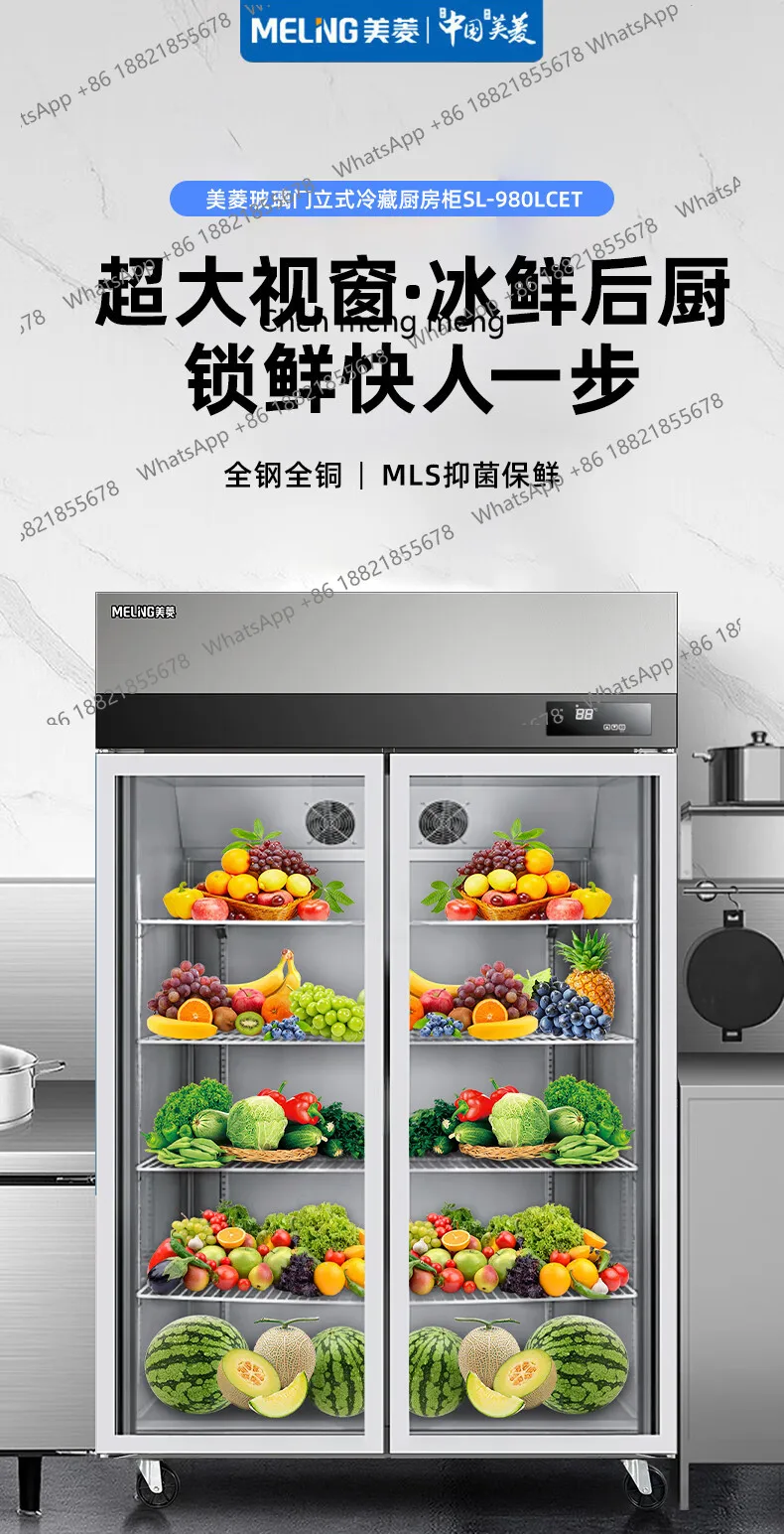 Armário de exibição comercial refrigerado e fresco, cozinha em aço inoxidável, refrigerador totalmente em cobre, grande capacidade