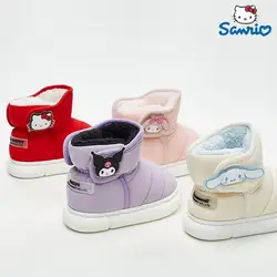 Cute Hellokittyed Autumn and Winter Girl Cotton Shoes Kawaii Anime Sanrio Cinnamoroll My Melody Kuromi Velvet Warm Snow Boot