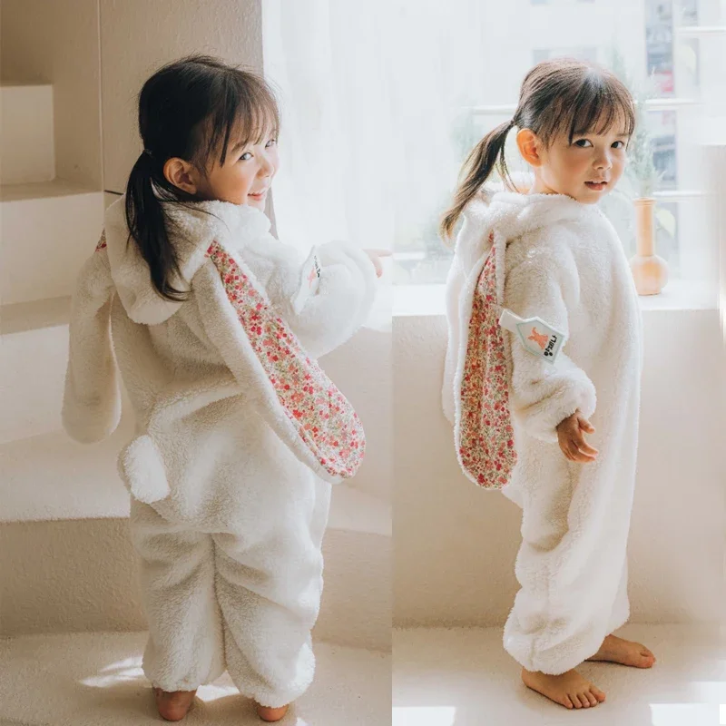 

Winter Winter Baby Romper Boys Girls Zipper Newborn Jumpsuit Cute Hooded Rabbit Pajamas Baby Girl Clothes 1-2 Years