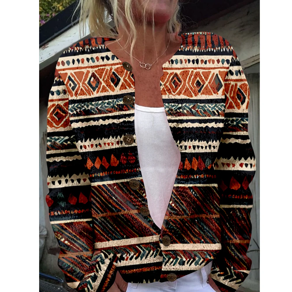 

Ethnic Geometry Sweater Autumn Winter Knitted Cardigan Women Sweaters Knit Top Casual Cool Jumpers Fashion Streetwear